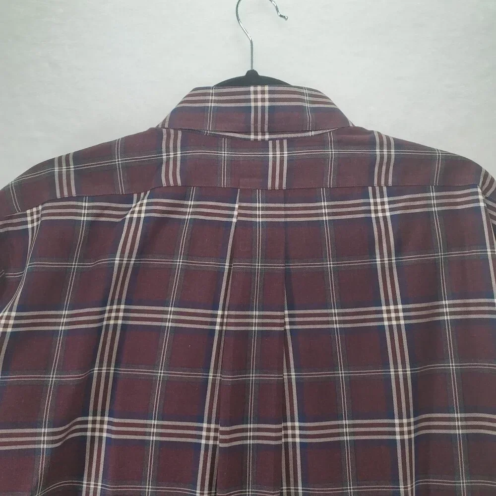 L Brooks Brothers Regent Button Down Shirt Burgundy Wine Plaid Pocket Maroon - Picture 8 of 9